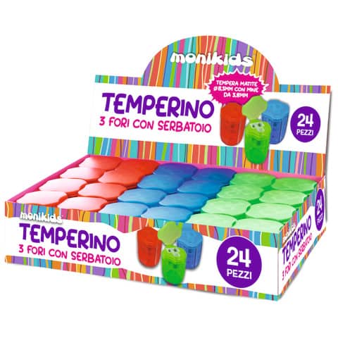 Temperamatite a 3 fori con serbatoio e tappo Nikoffice colori assortiti - 12NIK037